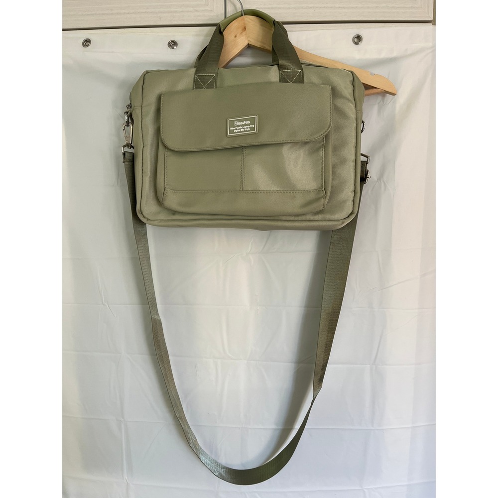 Sage Green Laptop Messenger Bag Padded Shoulder Strap Tech Briefcase